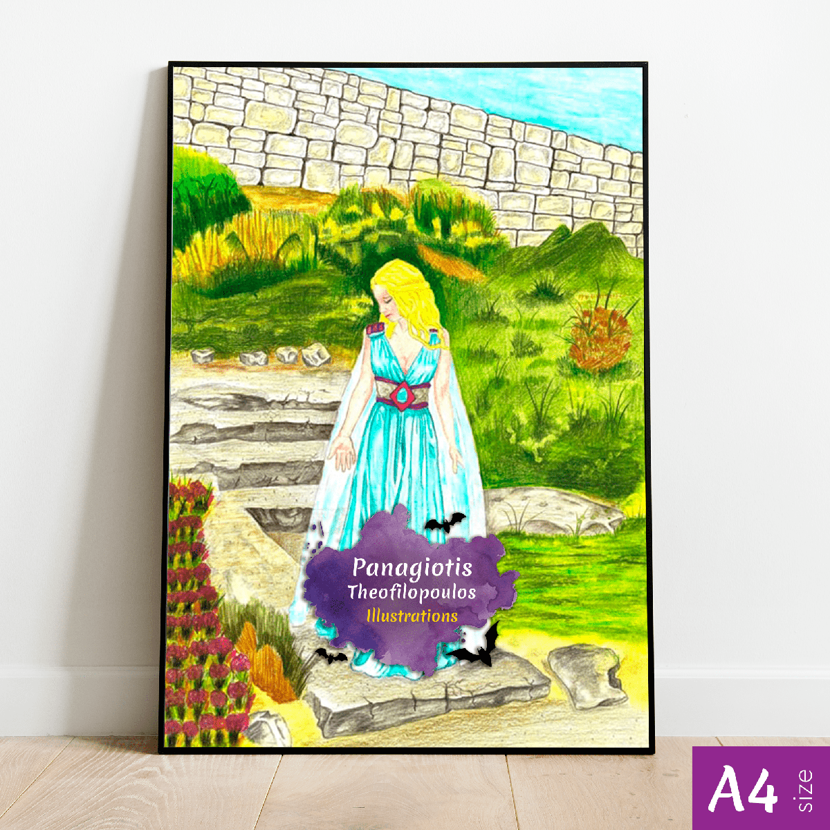 This is a fantasy illustration that has been crafted by hand using the technique of watercolor pencils.