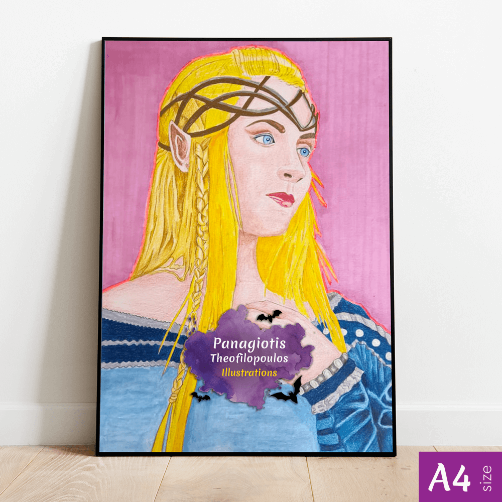 This is a fantasy illustration that has been crafted by hand using the technique of watercolor pencils.