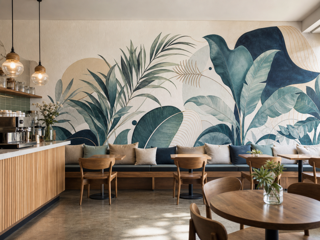 Coffee Shop Murals NYC custom commercial cafe feature wall art
