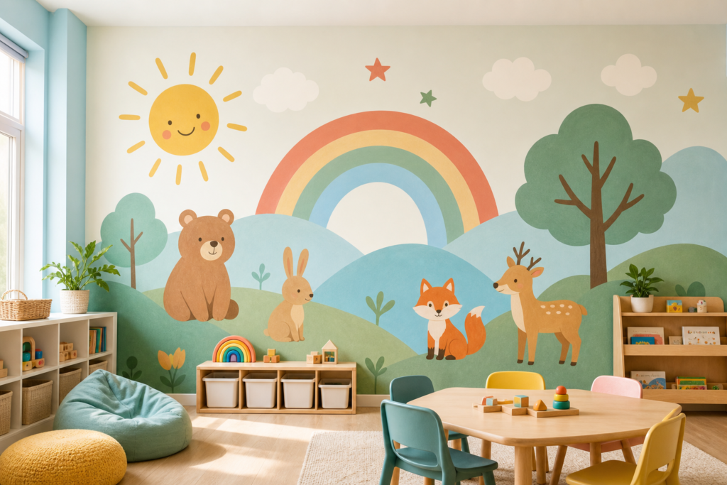 Pediatric Office Murals NYC kindergarten classroom wall mural for children